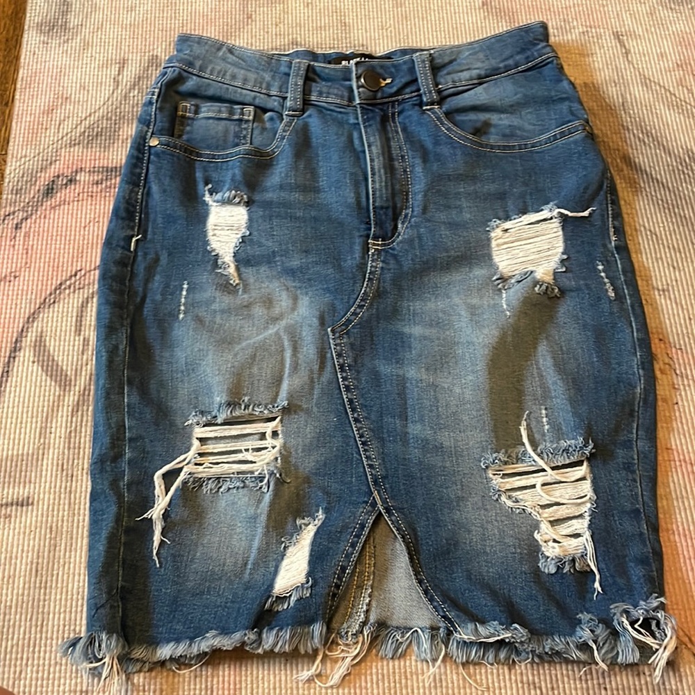 Black Label Denim Skirt Mid Length